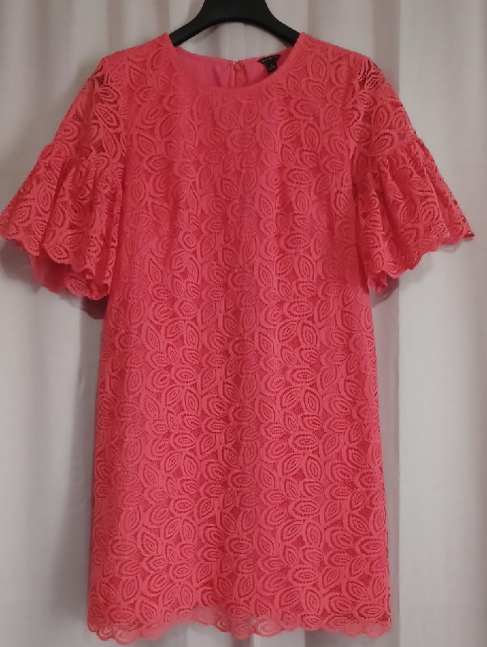 Ann Taylor Coral Leaf Lace Flare Bell Half Sleeve Shift Mini Dress Boho Chic